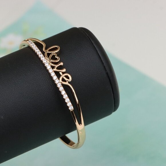 Rose Gold Love Text CZ Bangle – 2.36 Inch Elegant Romantic Style, XPBL0534 - Picture 9 of 12